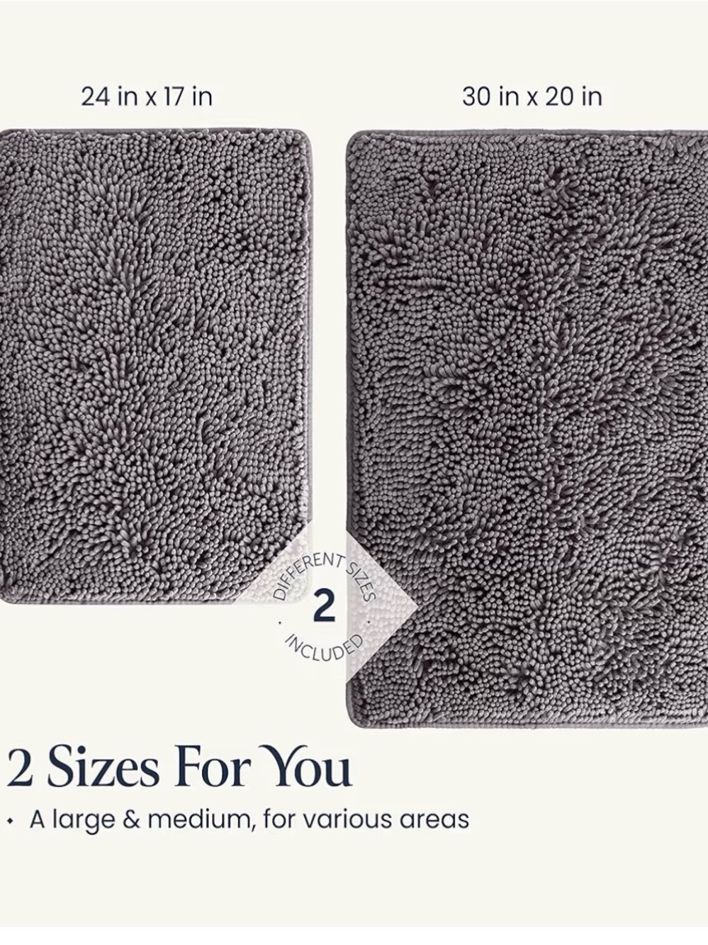 Plush Rectangular Bath Rug Set in Charcoal Gray Chenille